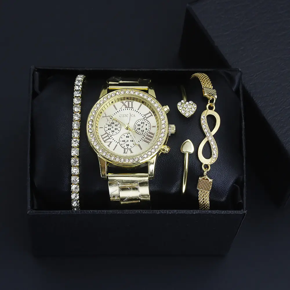 Women's Quartz Bracelet Watch Set with Heart & Diamond Details — feature 6