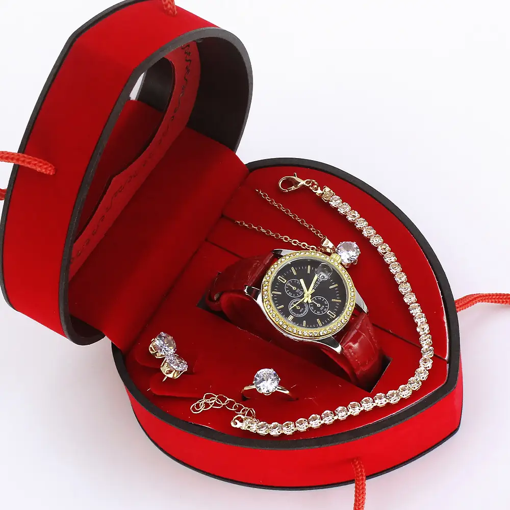 Women's Green Quartz Watch with Diamond Accessories Set - Image 3