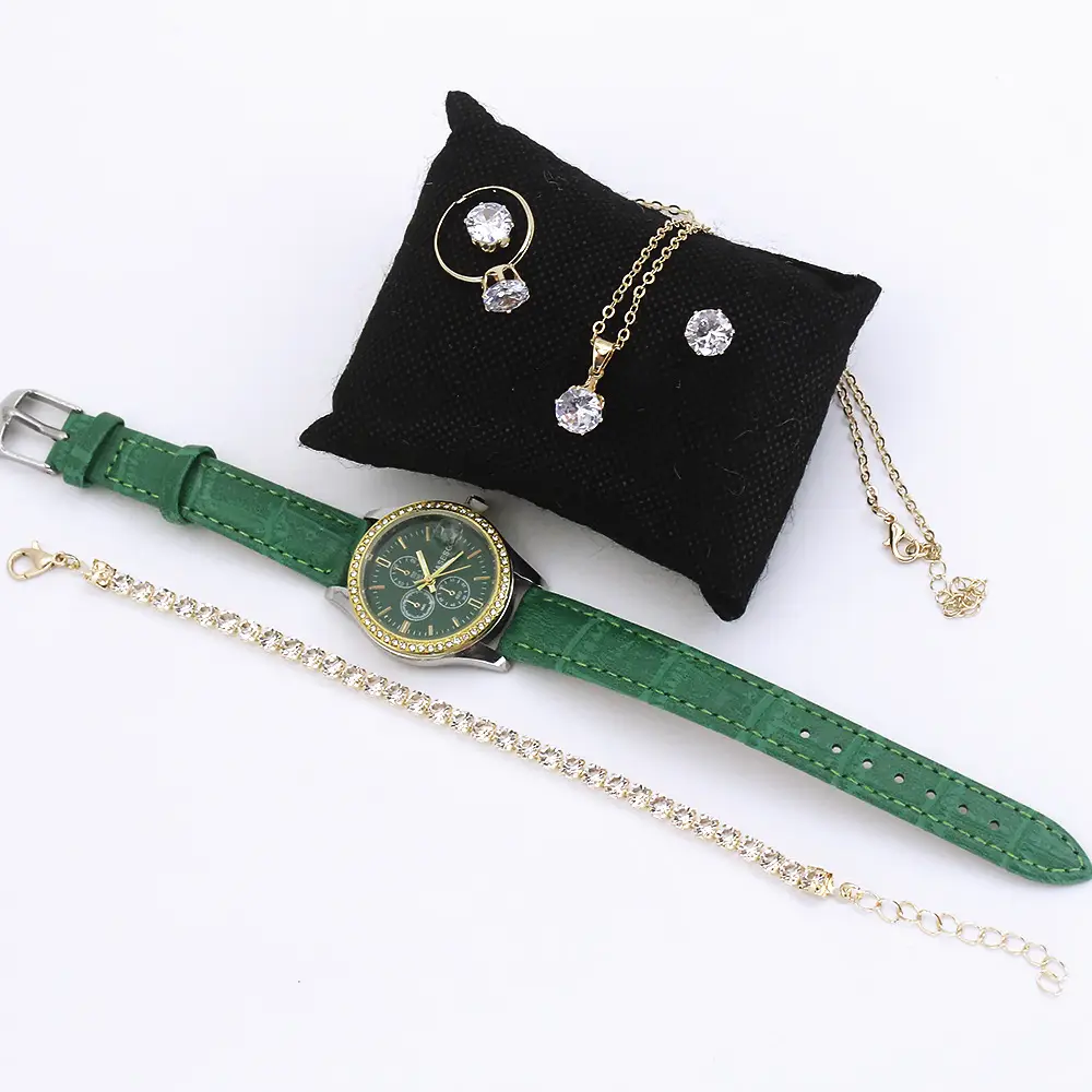 Women's Green Quartz Watch with Diamond Accessories Set — feature 12