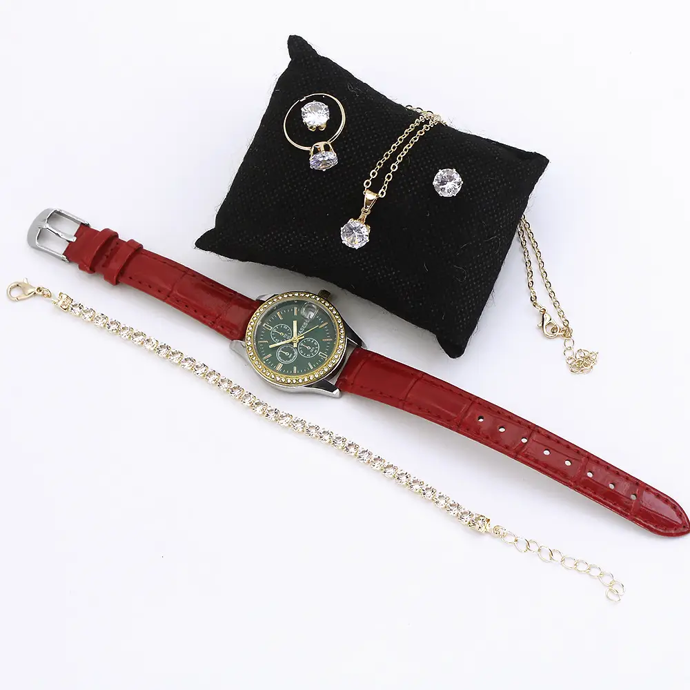 Women's Green Quartz Watch with Diamond Accessories Set — feature 13