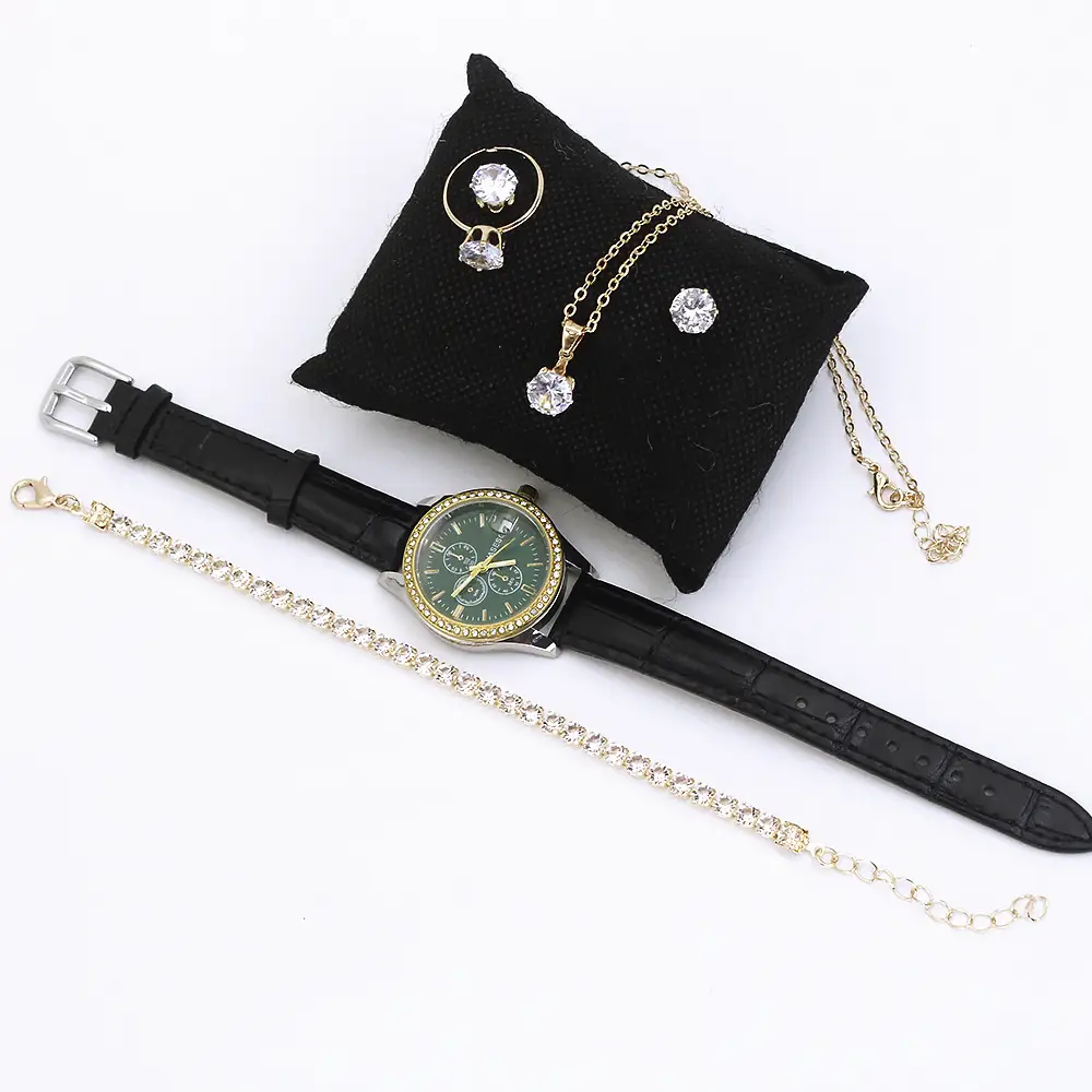 Women's Green Quartz Watch with Diamond Accessories Set — feature 14