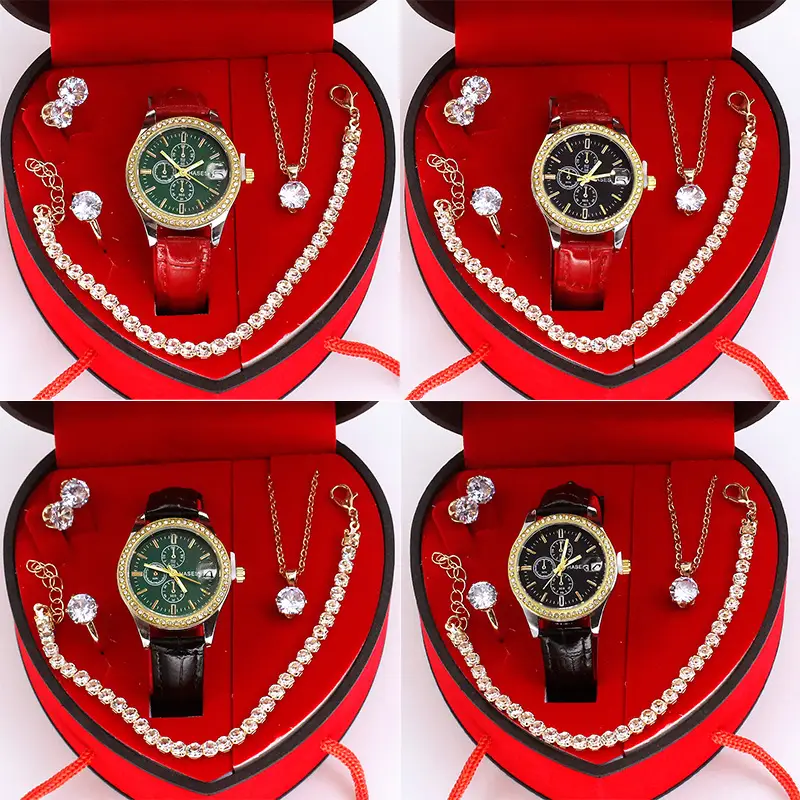 Women's Green Quartz Watch with Diamond Accessories Set — feature 4