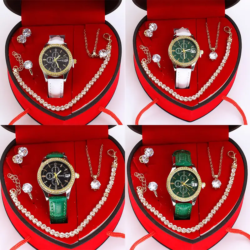 Women's Green Quartz Watch with Diamond Accessories Set — feature 5