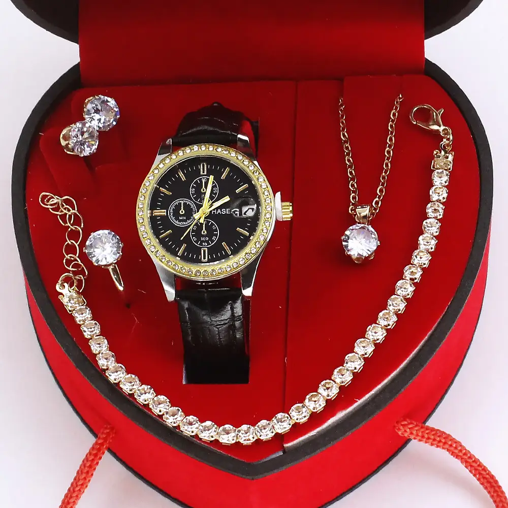 Women's Green Quartz Watch with Diamond Accessories Set - Image 7