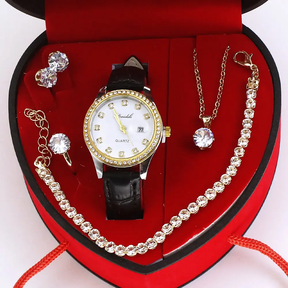 Ladies High-End Quartz Watch with Crystal Earrings & Necklace Set - Image 12