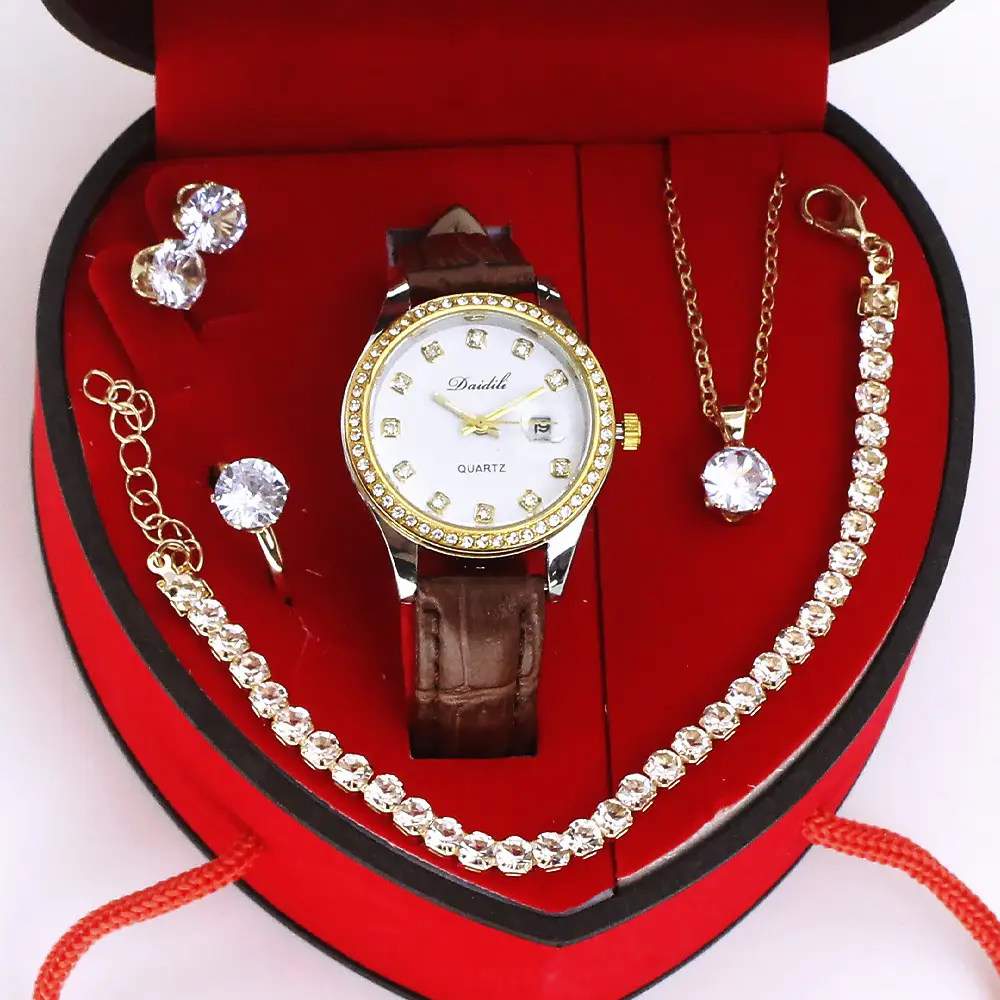 Ladies High-End Quartz Watch with Crystal Earrings & Necklace Set - Image 10