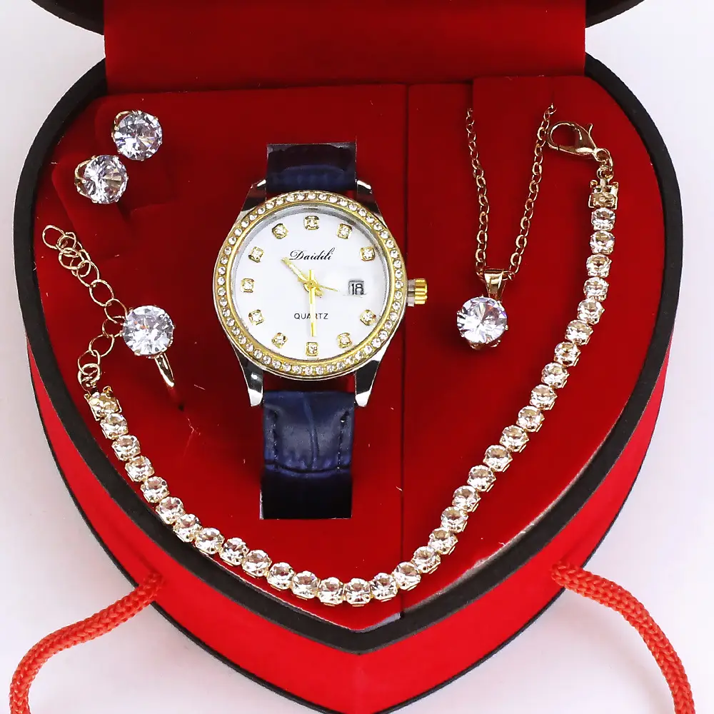 Ladies High-End Quartz Watch with Crystal Earrings & Necklace Set - Image 2