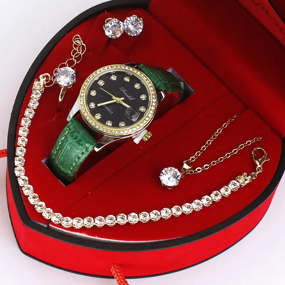 Ladies High-End Quartz Watch with Crystal Earrings & Necklace Set - Image 3