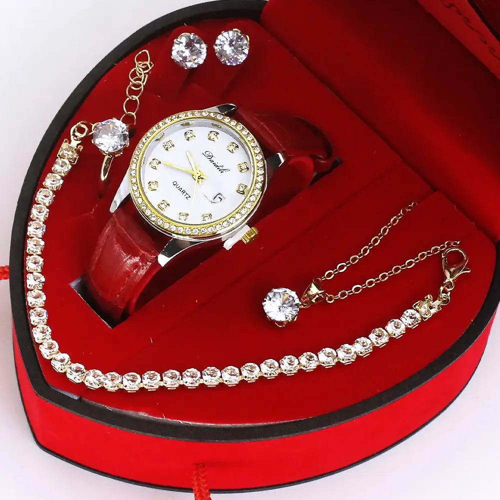 Ladies High-End Quartz Watch with Crystal Earrings & Necklace Set - Image 6
