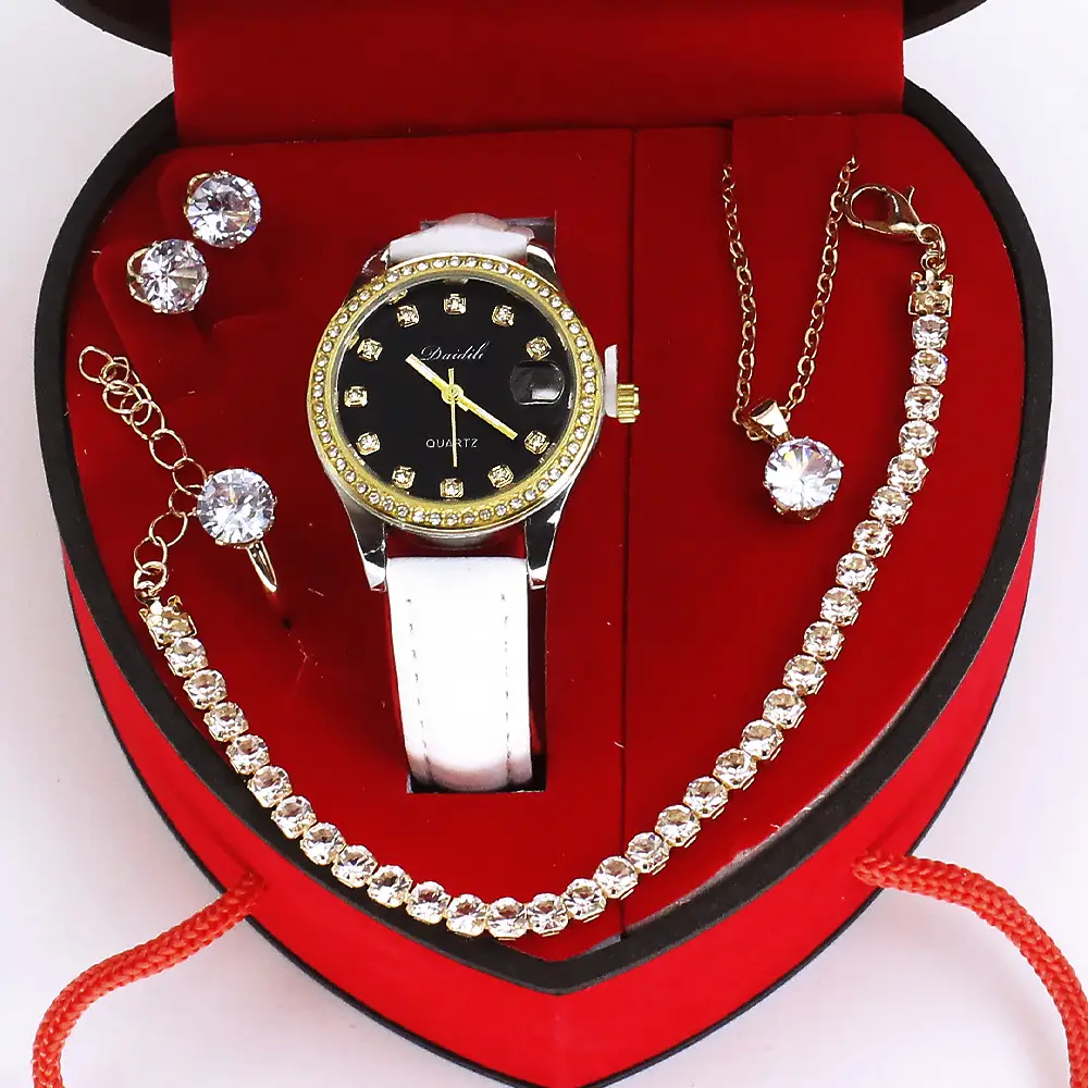 Ladies High-End Quartz Watch with Crystal Earrings & Necklace Set - Image 7