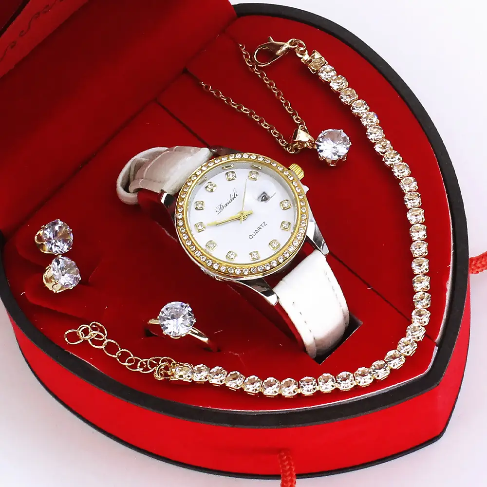Ladies High-End Quartz Watch with Crystal Earrings & Necklace Set - Image 8