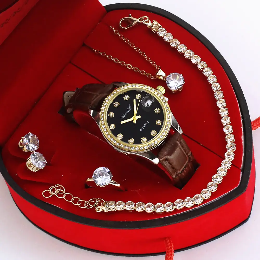 Ladies High-End Quartz Watch with Crystal Earrings & Necklace Set - Image 9