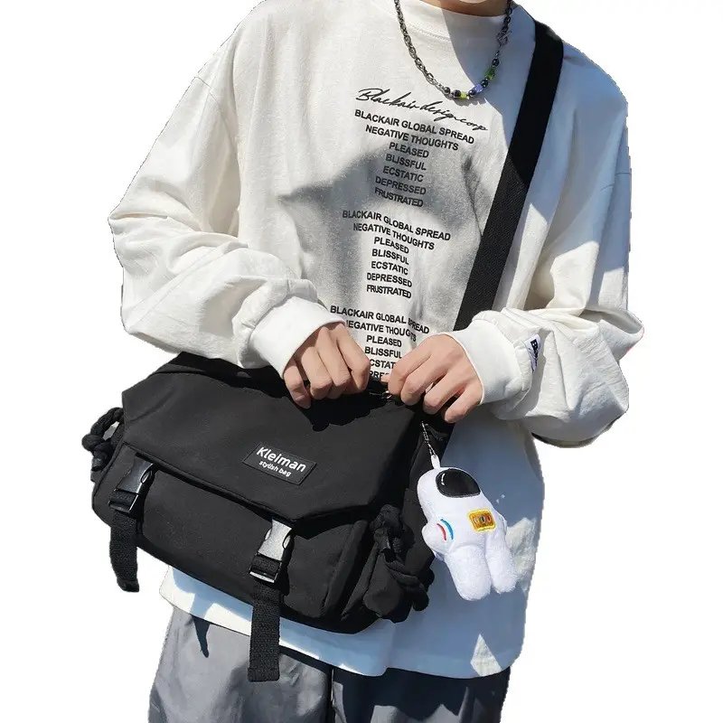 Men's Black Crossbody Bag Large Capacity Japanese Casual Style - Image 13