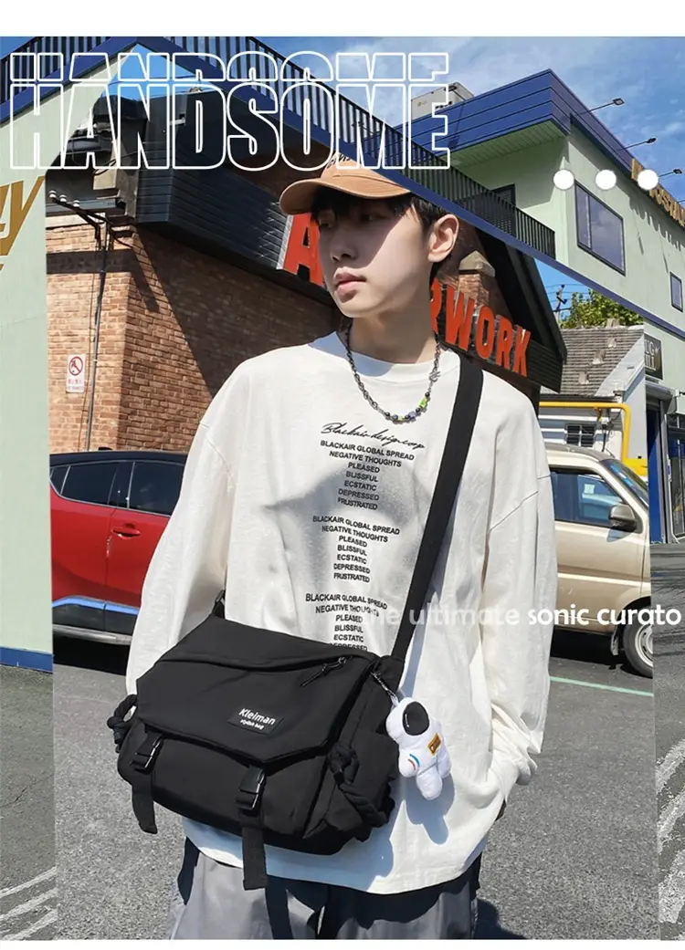 Men's Black Crossbody Bag Large Capacity Japanese Casual Style — feature 1