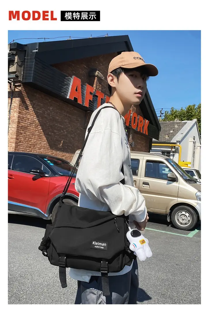 Men's Black Crossbody Bag Large Capacity Japanese Casual Style — feature 5