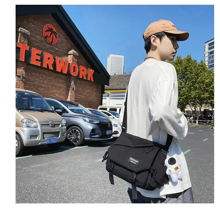 Men's Black Crossbody Bag Large Capacity Japanese Casual Style — feature 7