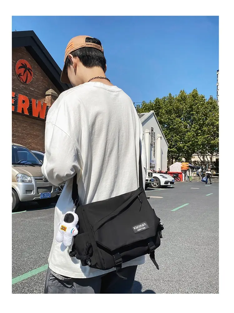 Men's Black Crossbody Bag Large Capacity Japanese Casual Style — feature 9
