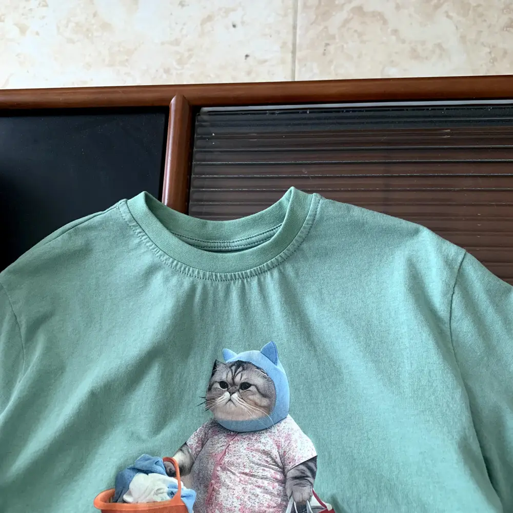 Boys Summer Cotton T-Shirt Mint Green Cat Print - Image 6