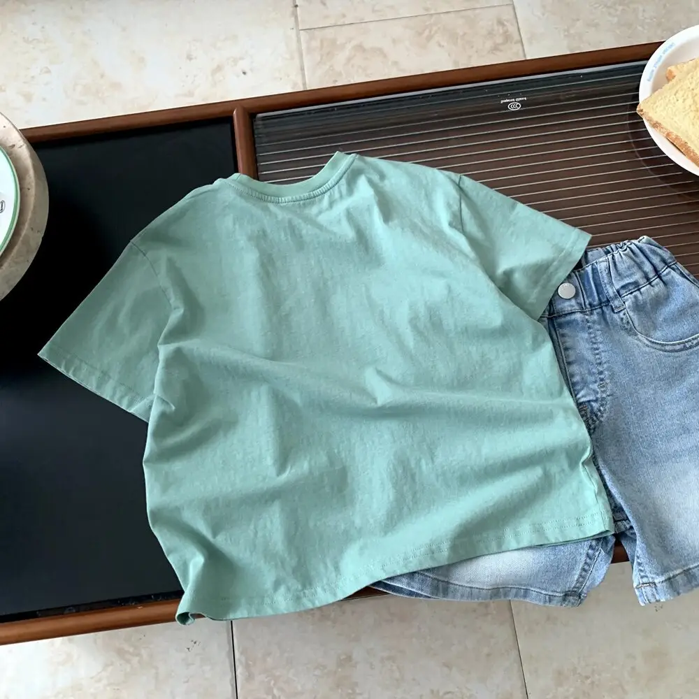 Boys Summer Cotton T-Shirt Mint Green Cat Print — feature 11