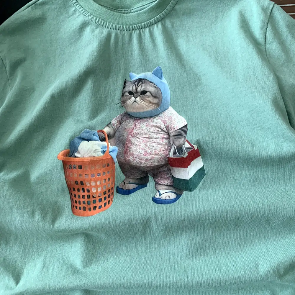 Boys Summer Cotton T-Shirt Mint Green Cat Print — feature 9