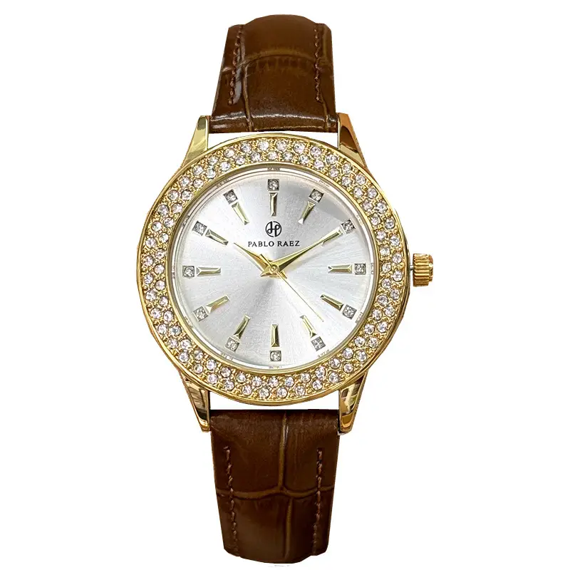 Retro Brown Wristwatch for Women Waterproof Rhinestone Gift - Image 6