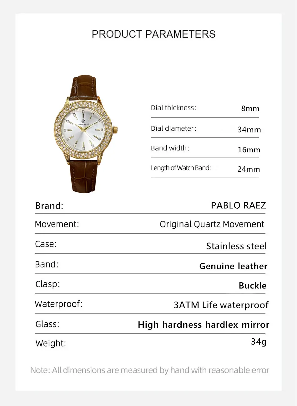Retro Brown Wristwatch for Women Waterproof Rhinestone Gift — feature 22