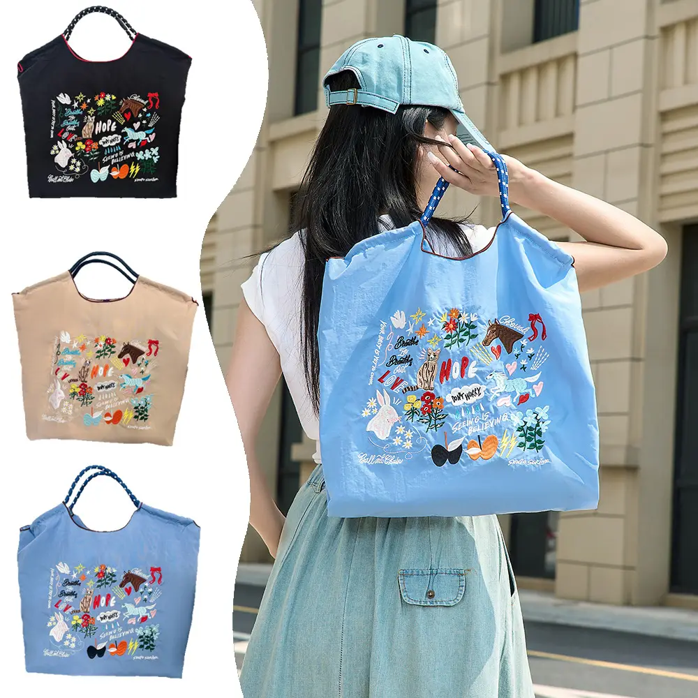 2025 Summer Embroidered Japanese Bag Blue Large Capacity - Image 7