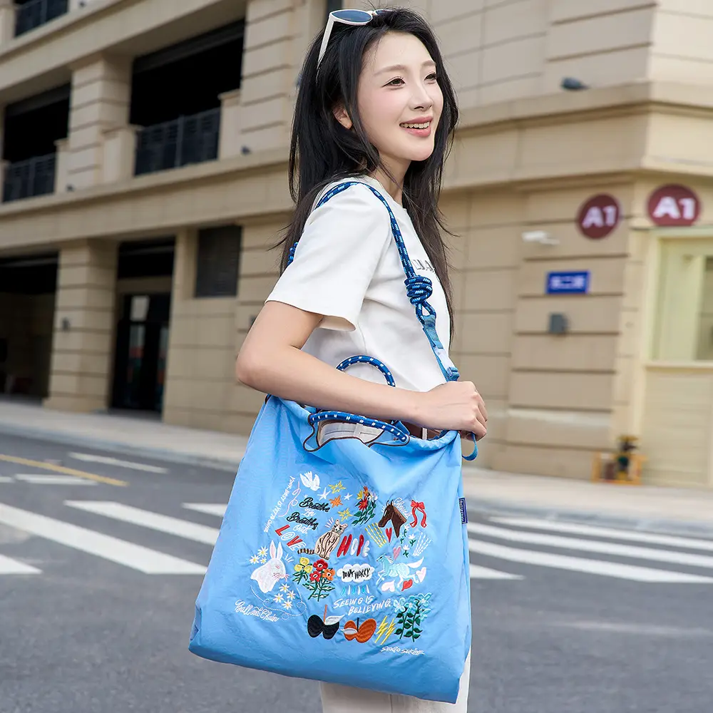 2025 Summer Embroidered Japanese Bag Blue Large Capacity - Image 9