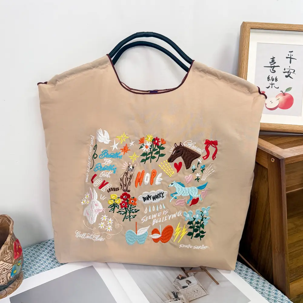 2025 Summer Embroidered Japanese Bag Blue Large Capacity - Image 2
