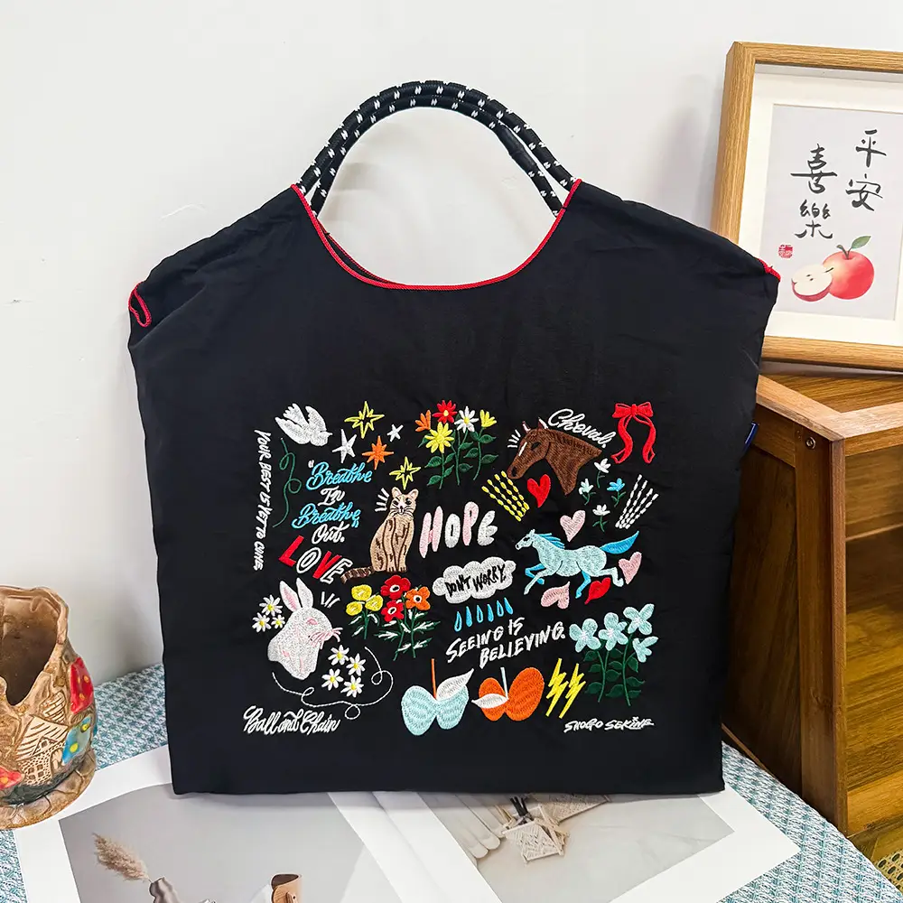 2025 Summer Embroidered Japanese Bag Blue Large Capacity - Image 3