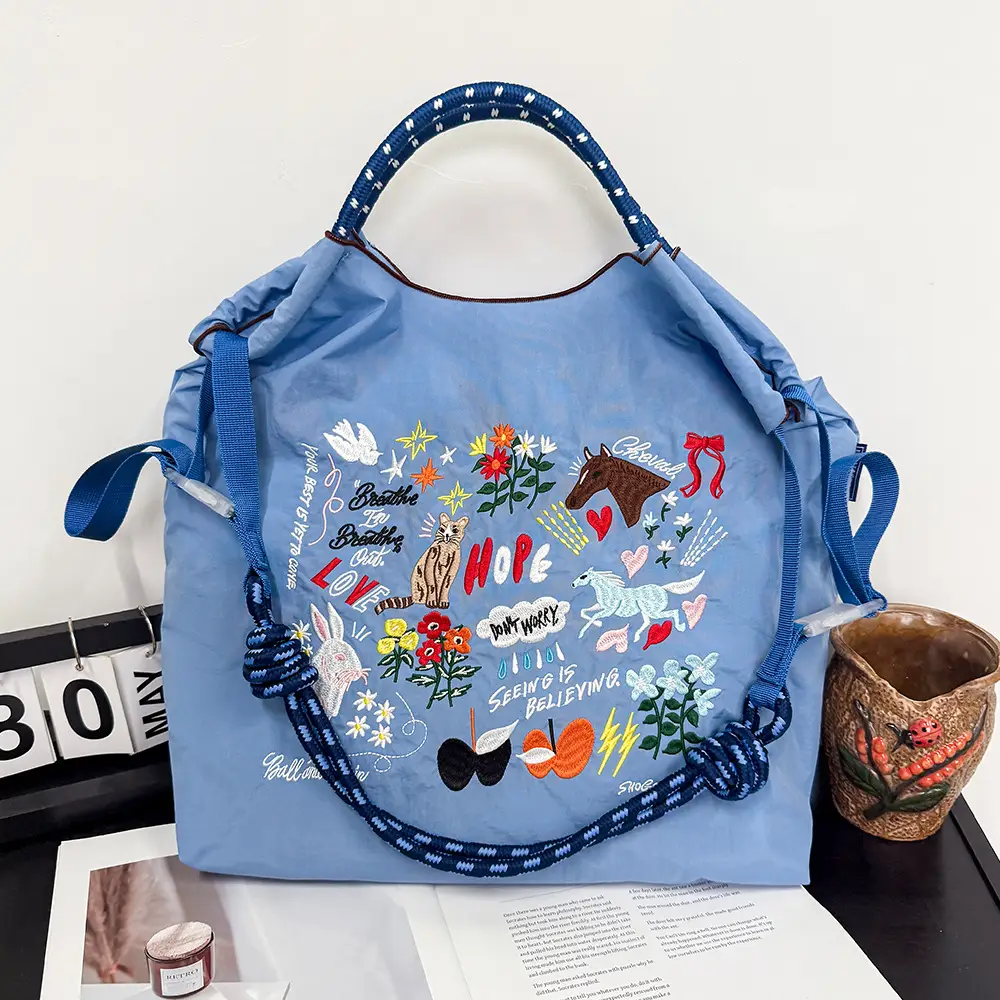 2025 Summer Embroidered Japanese Bag Blue Large Capacity - Image 4