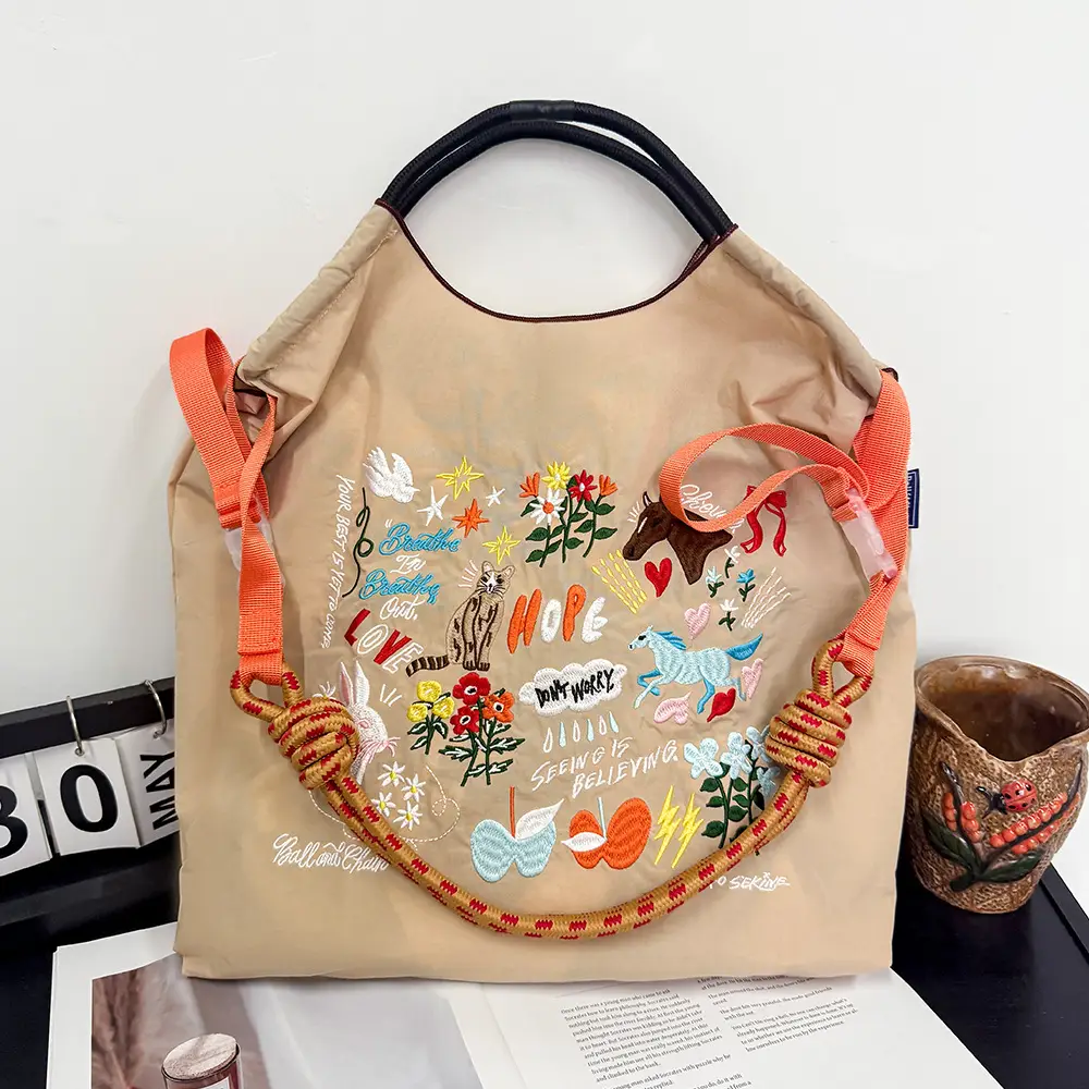 2025 Summer Embroidered Japanese Bag Blue Large Capacity - Image 5