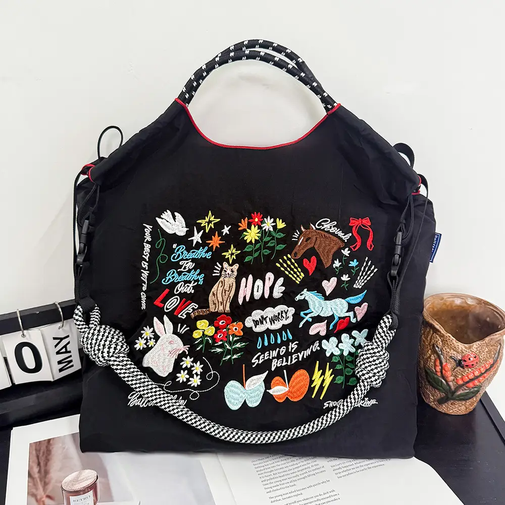 2025 Summer Embroidered Japanese Bag Blue Large Capacity - Image 6