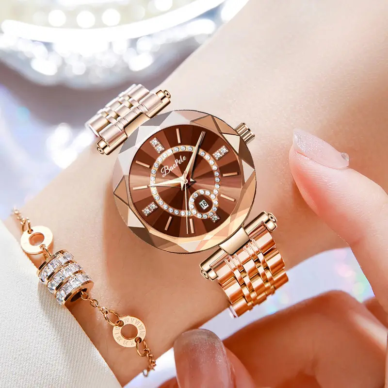 Women's Rose Gold Quartz Watch with Diamond Dial - Image 8