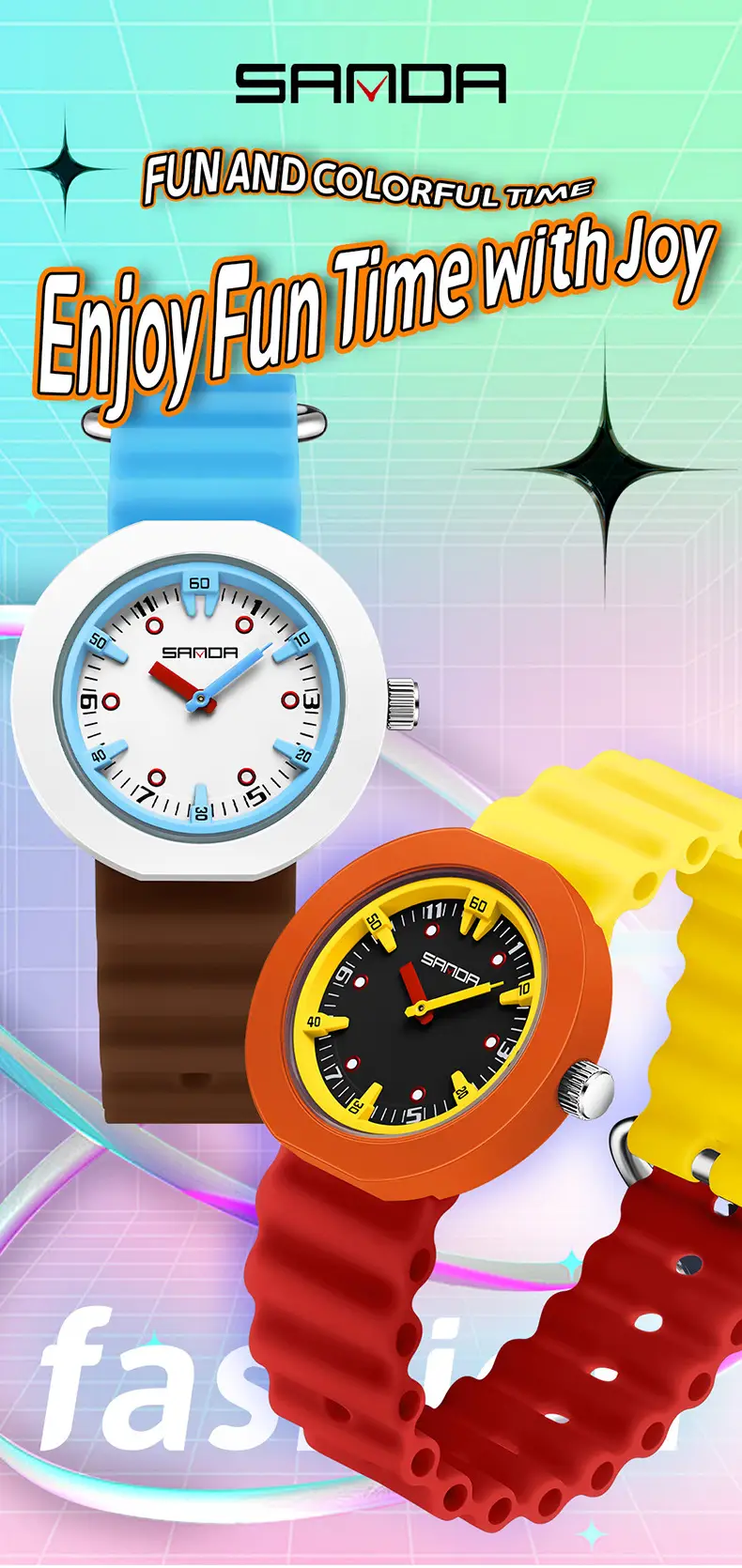 Sanda New Watch Imported Quartz Luminous Student Waterproof Exam Colorful Contrasting Children's Watch — feature 24