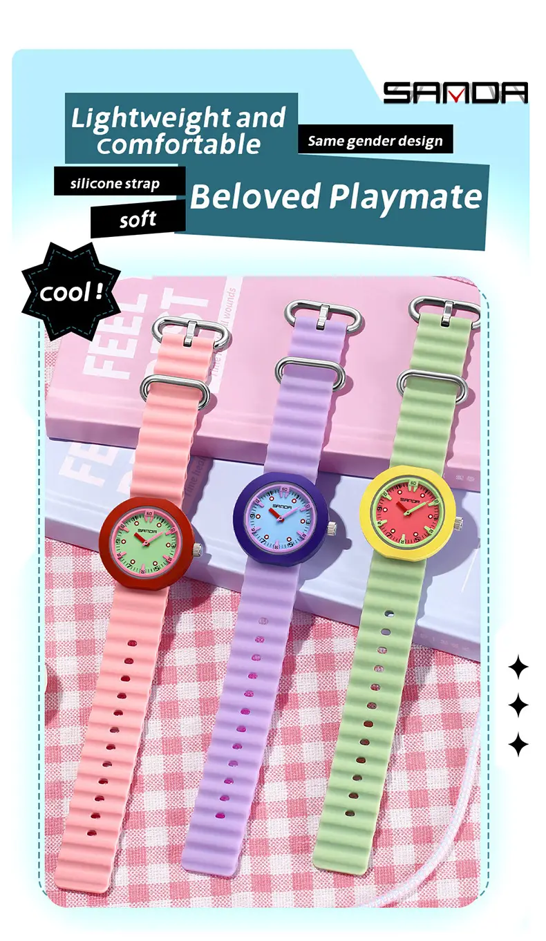 Sanda New Watch Imported Quartz Luminous Student Waterproof Exam Colorful Contrasting Children's Watch — feature 25