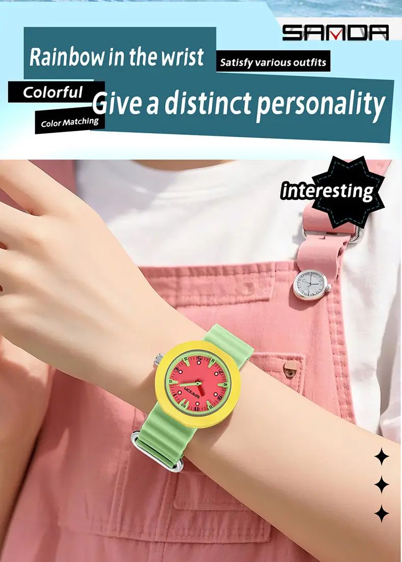 Sanda New Watch Imported Quartz Luminous Student Waterproof Exam Colorful Contrasting Children's Watch — feature 38