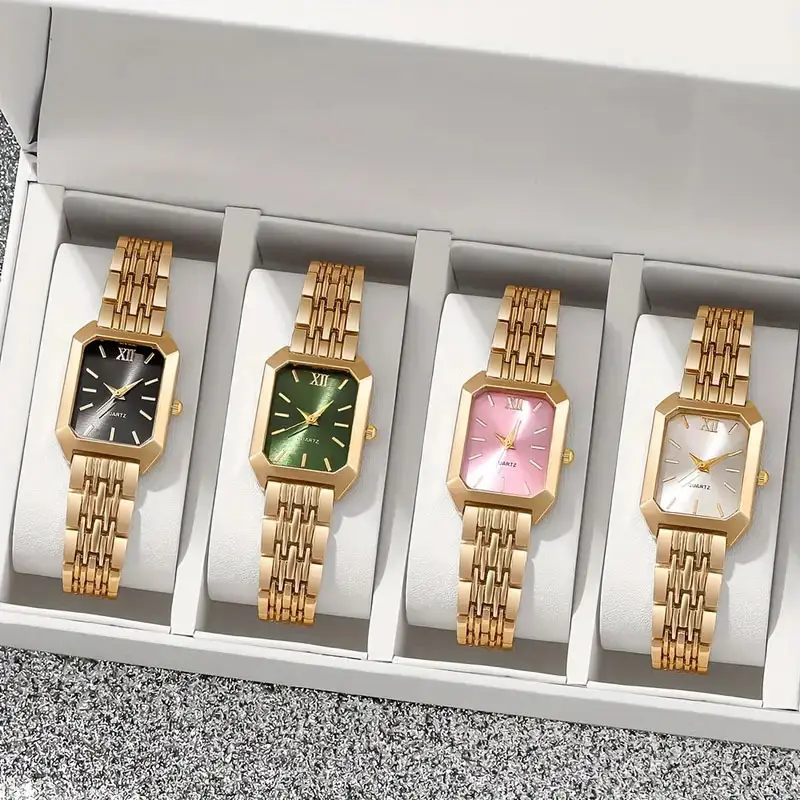 Gold Square Women's Quartz Watch with Green Dial - Image 4