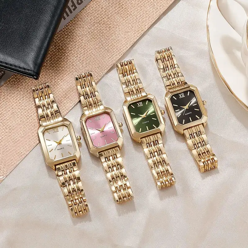 Gold Square Women's Quartz Watch with Green Dial — feature 1