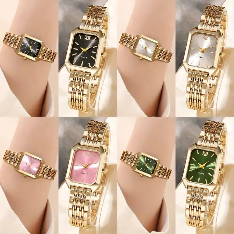 Gold Square Women's Quartz Watch with Green Dial — feature 11