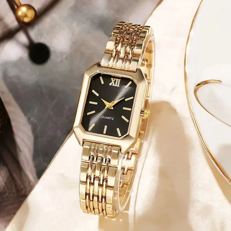 Gold Square Women's Quartz Watch with Green Dial — feature 4