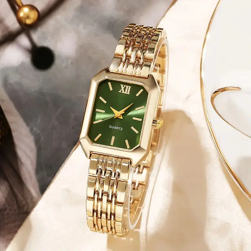 Gold Square Women's Quartz Watch with Green Dial — feature 5