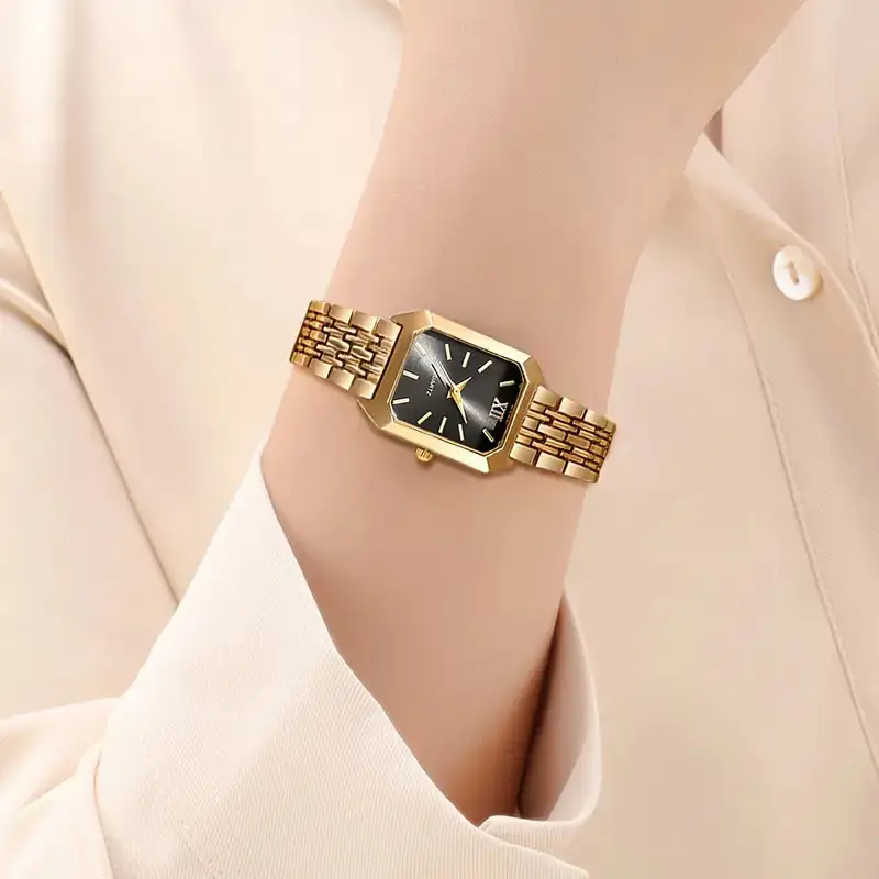 Gold Square Women's Quartz Watch with Green Dial — feature 8