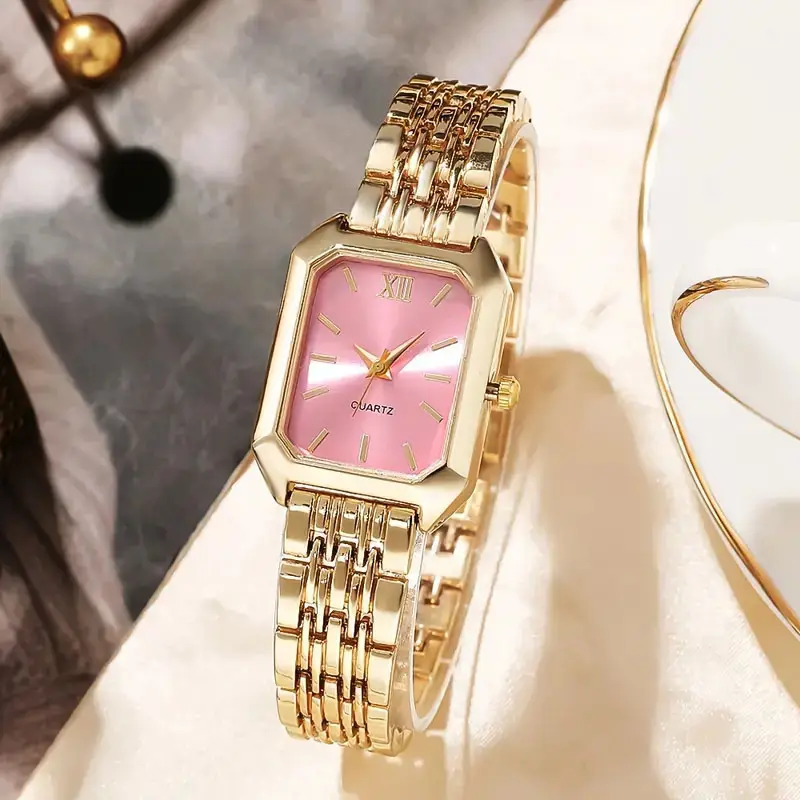 Gold Square Women's Quartz Watch with Green Dial - Image 2