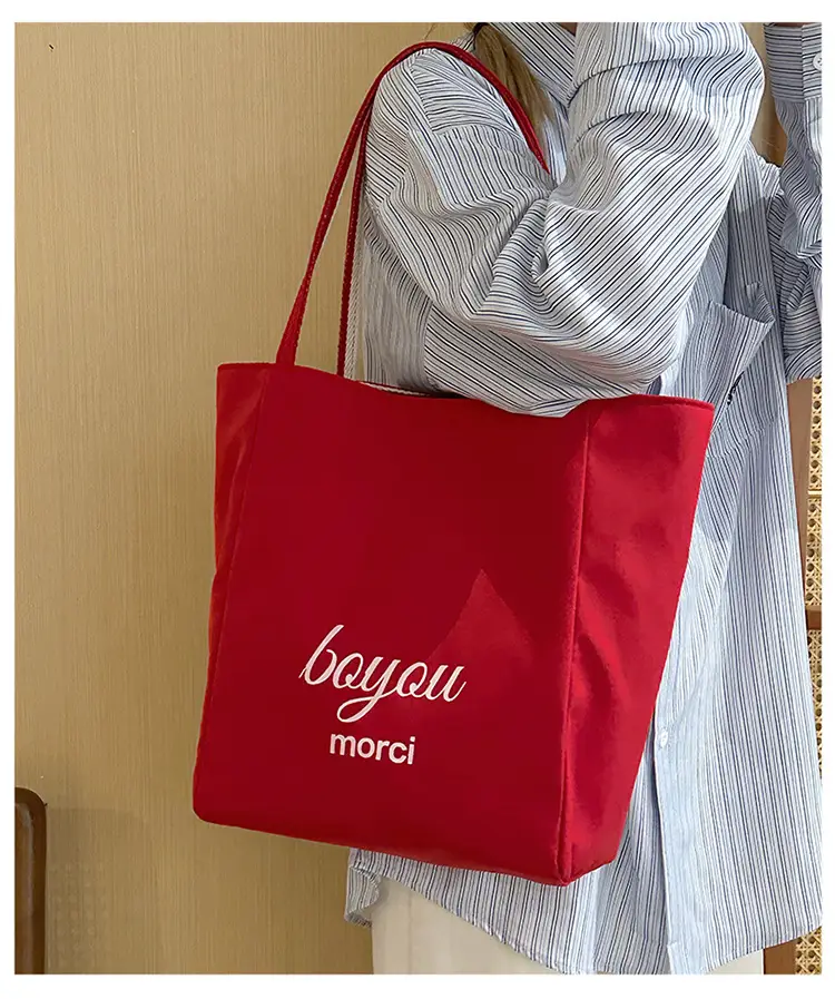 Striped Canvas Tote Bag Blue Red Large Capacity — feature 13