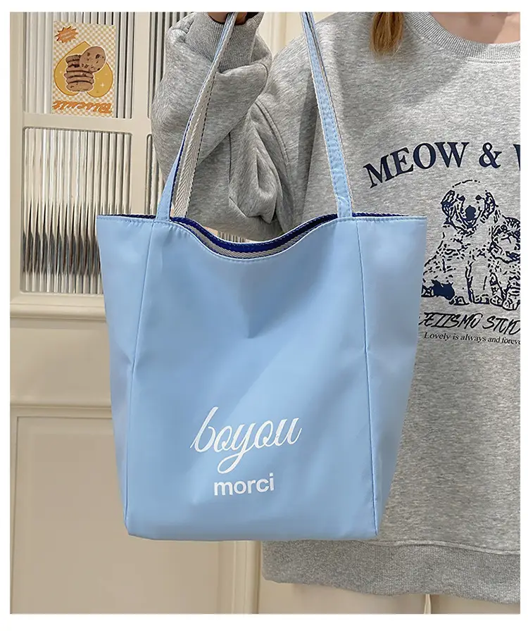 Striped Canvas Tote Bag Blue Red Large Capacity — feature 18
