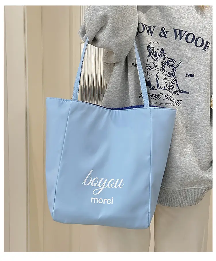 Striped Canvas Tote Bag Blue Red Large Capacity — feature 20