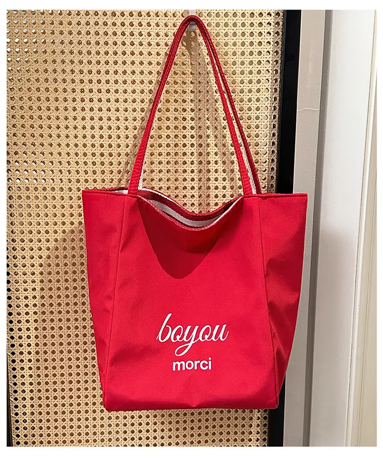 Striped Canvas Tote Bag Blue Red Large Capacity — feature 24
