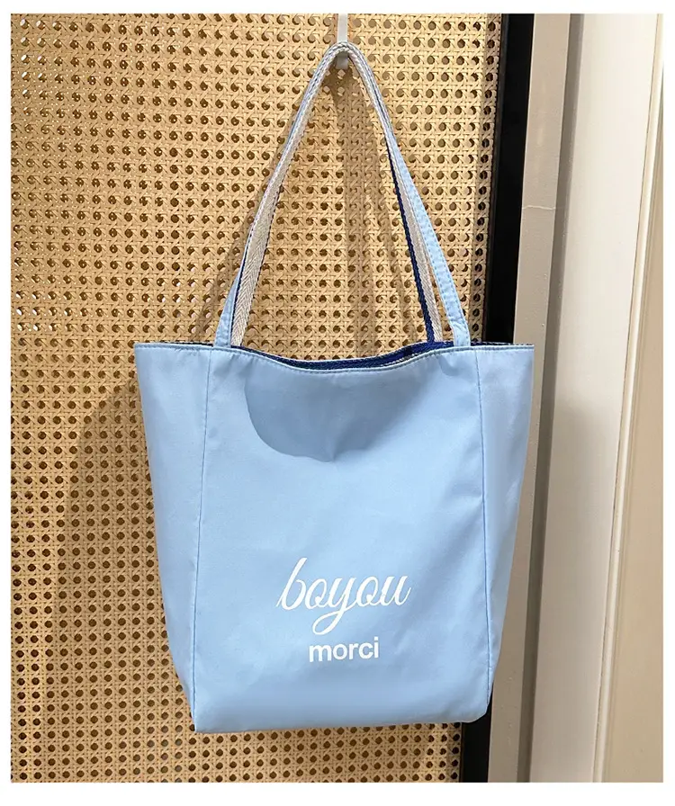 Striped Canvas Tote Bag Blue Red Large Capacity — feature 26