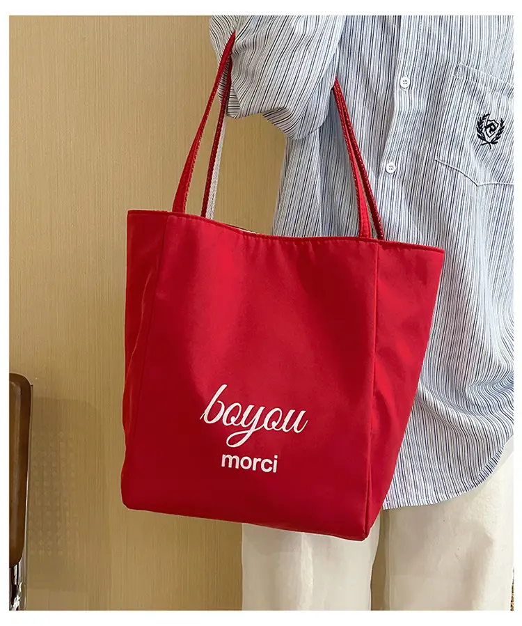 Striped Canvas Tote Bag Blue Red Large Capacity — feature 9